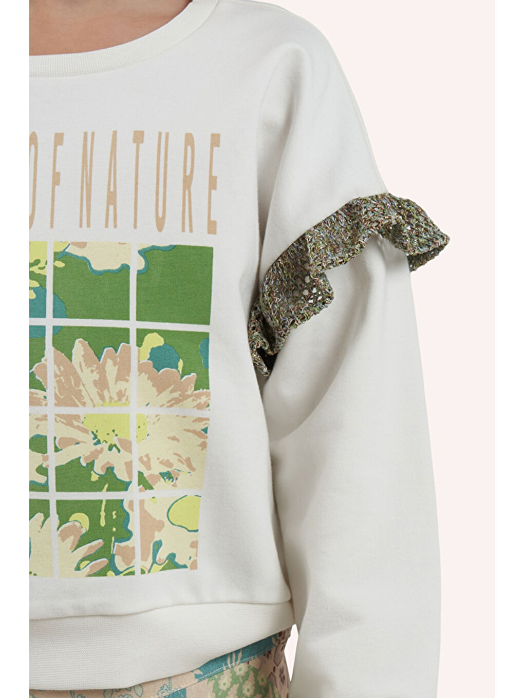 Kız Çocuk Baskılı Beyaz Sweatshirt-1