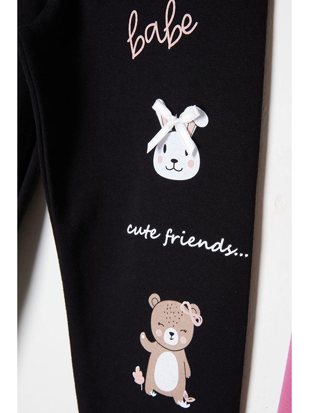 Kız Çocuk Cute Tavşan Baskı 2li Tayt Siyah-Gül Kurusu 16376-1