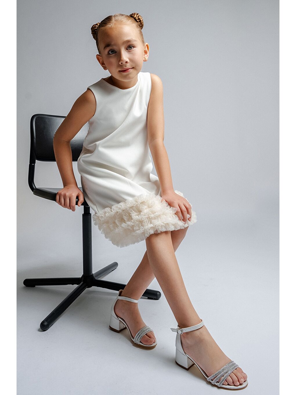 Ekru Kız Çocuk Sedef Taşlı Topuklu Abiye Ayakkabı