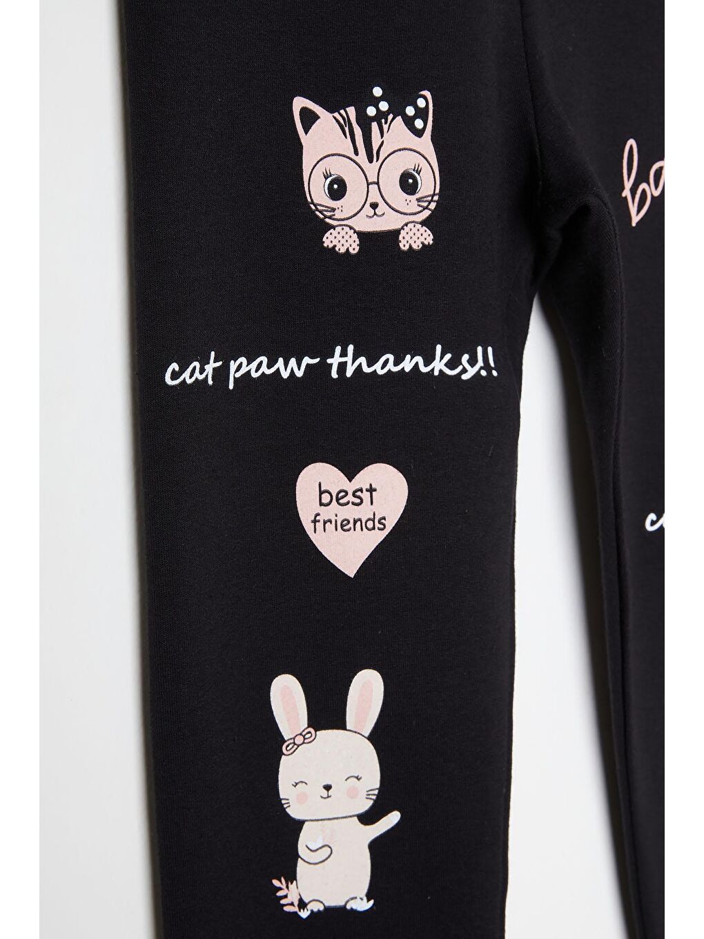 Kız Çocuk Cute Tavşan Baskı 2li Tayt Siyah-Gül Kurusu 16376-2