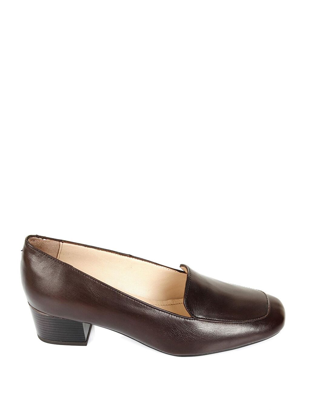 Kahverengi KAHVERENGİ  Hakiki Deri Küt Burun Kısa Kalın Topuklu Kadın Ayakkabı 13312-3