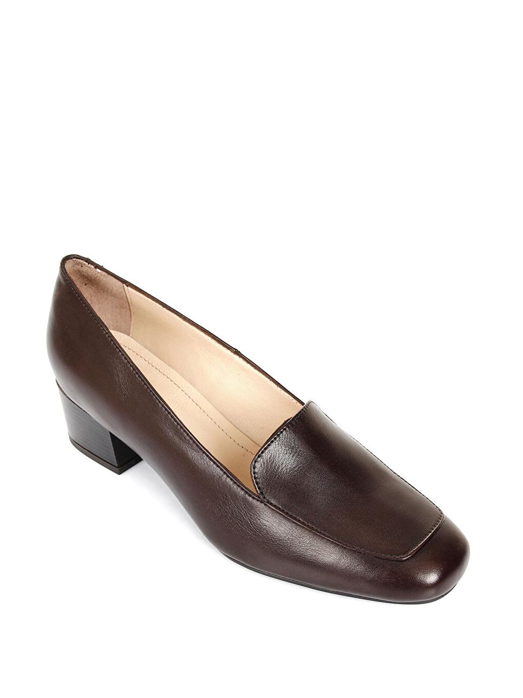 Kahverengi KAHVERENGİ  Hakiki Deri Küt Burun Kısa Kalın Topuklu Kadın Ayakkabı 13312-4