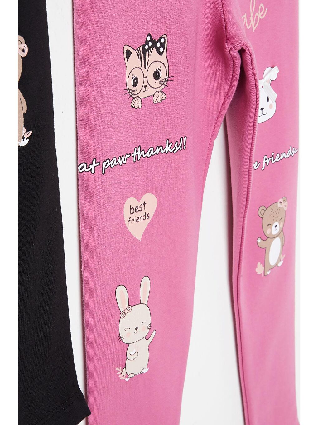 Kız Çocuk Cute Tavşan Baskı 2li Tayt Siyah-Gül Kurusu 16376-3
