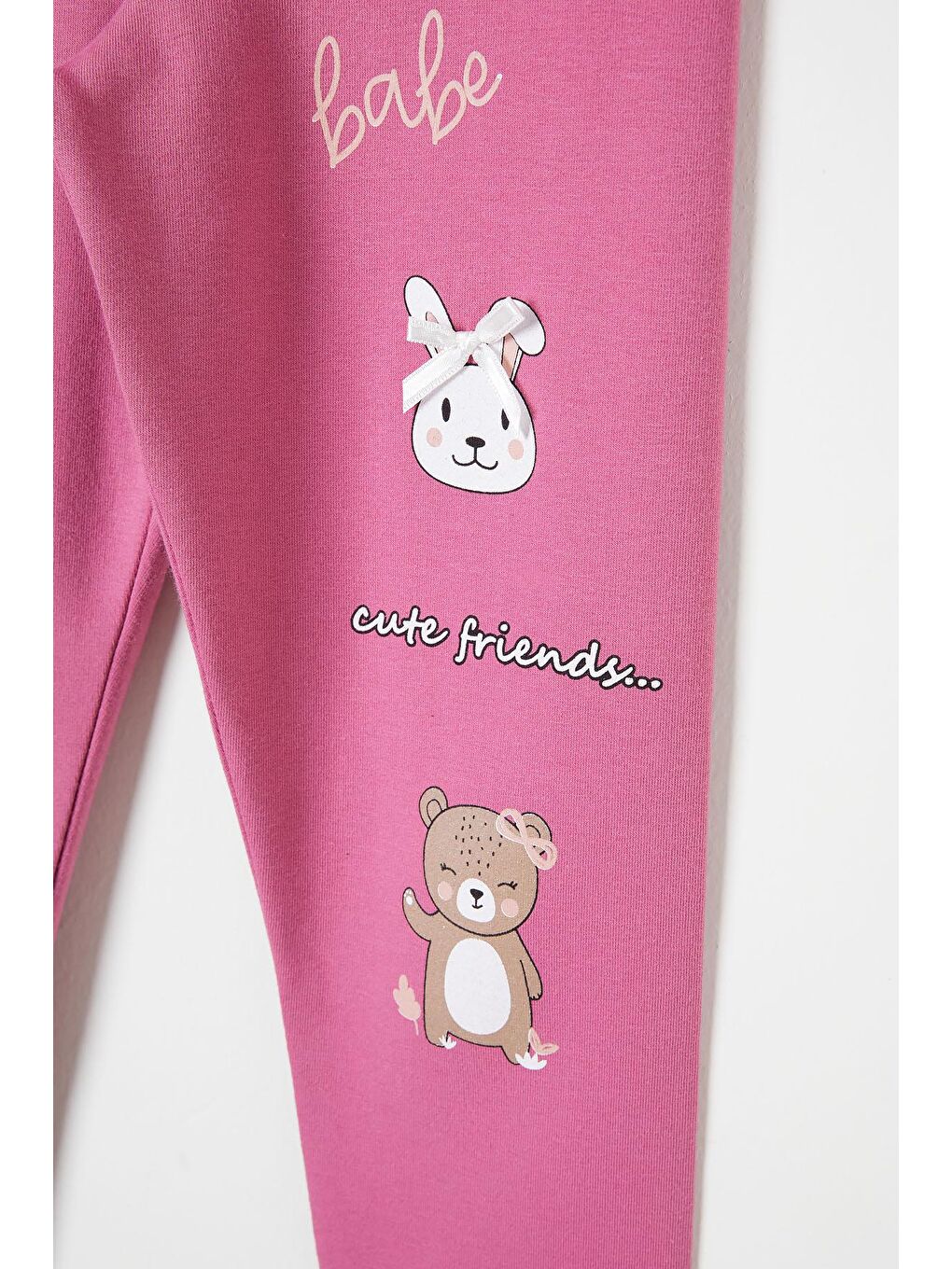 Kız Çocuk Cute Tavşan Baskı 2li Tayt Siyah-Gül Kurusu 16376-4