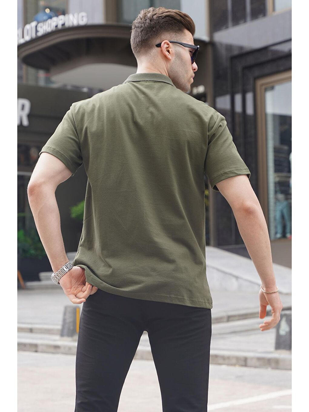 Haki Yeşili Polo Yaka Basic Erkek Tişört 6126-1