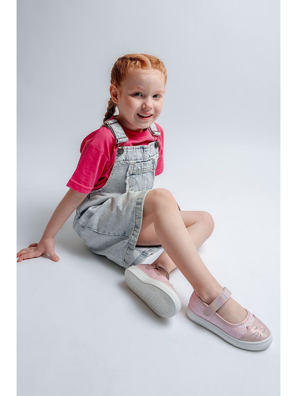 Pembe Kız Çocuk Pudra Kedili Günlük Babet