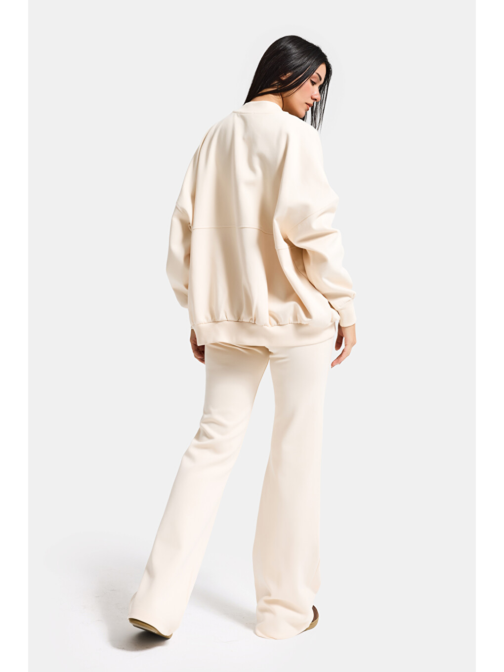 Kadın Ekru s6-105 Alt Üst Sweatshirt Polar Yürüyüş Pantolonu 2'li Tasarım Takım-3
