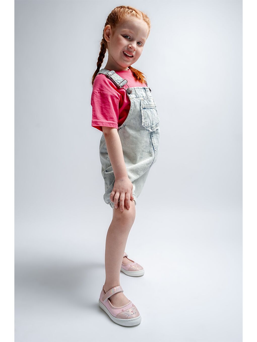 Pembe Kız Çocuk Pudra Kedili Günlük Babet-1