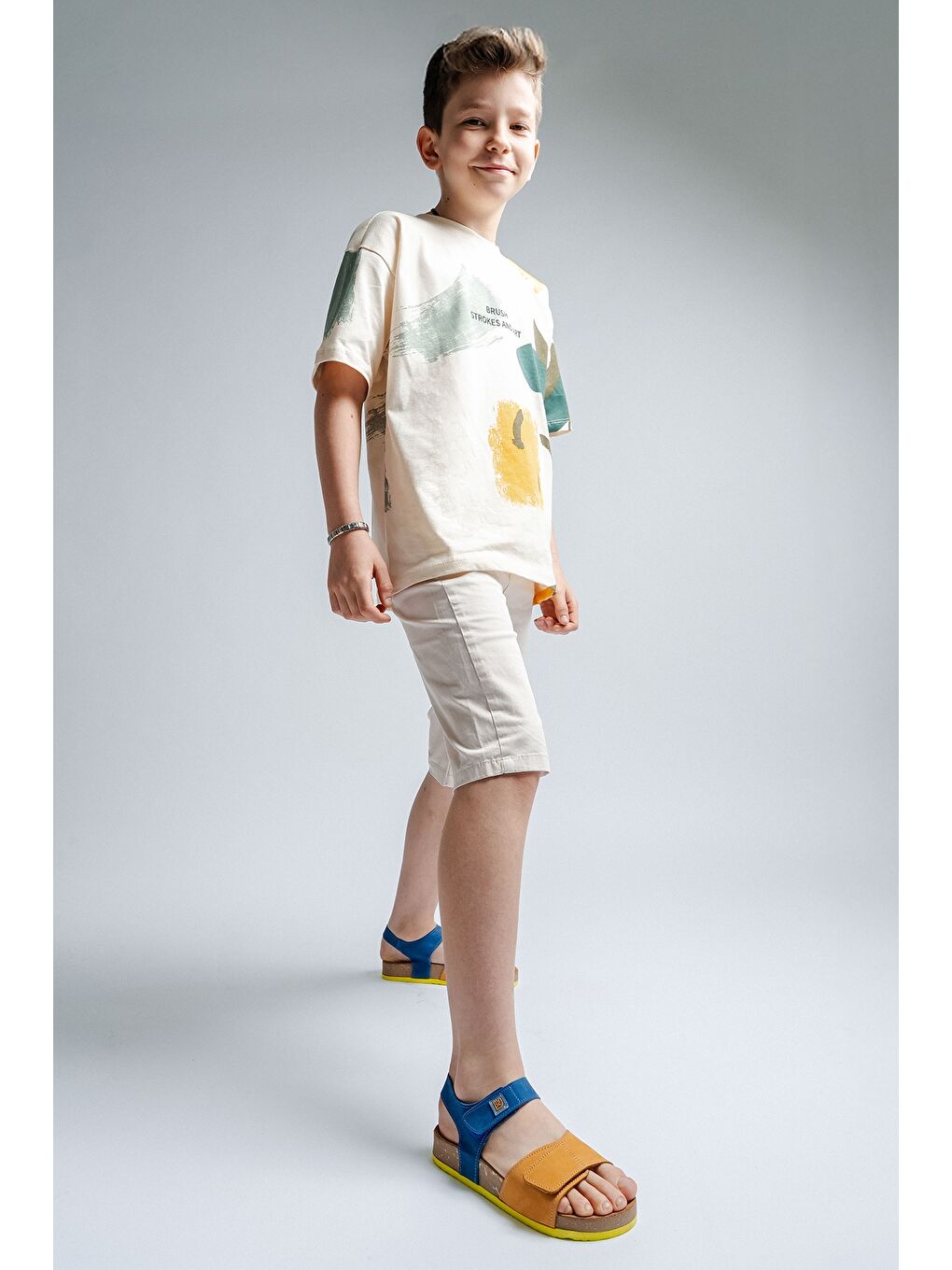 Unisex Çocuk Sarı-Saks Hakiki Deri Mantar Tabanlı Günlük  Çocuk Sandalet-1