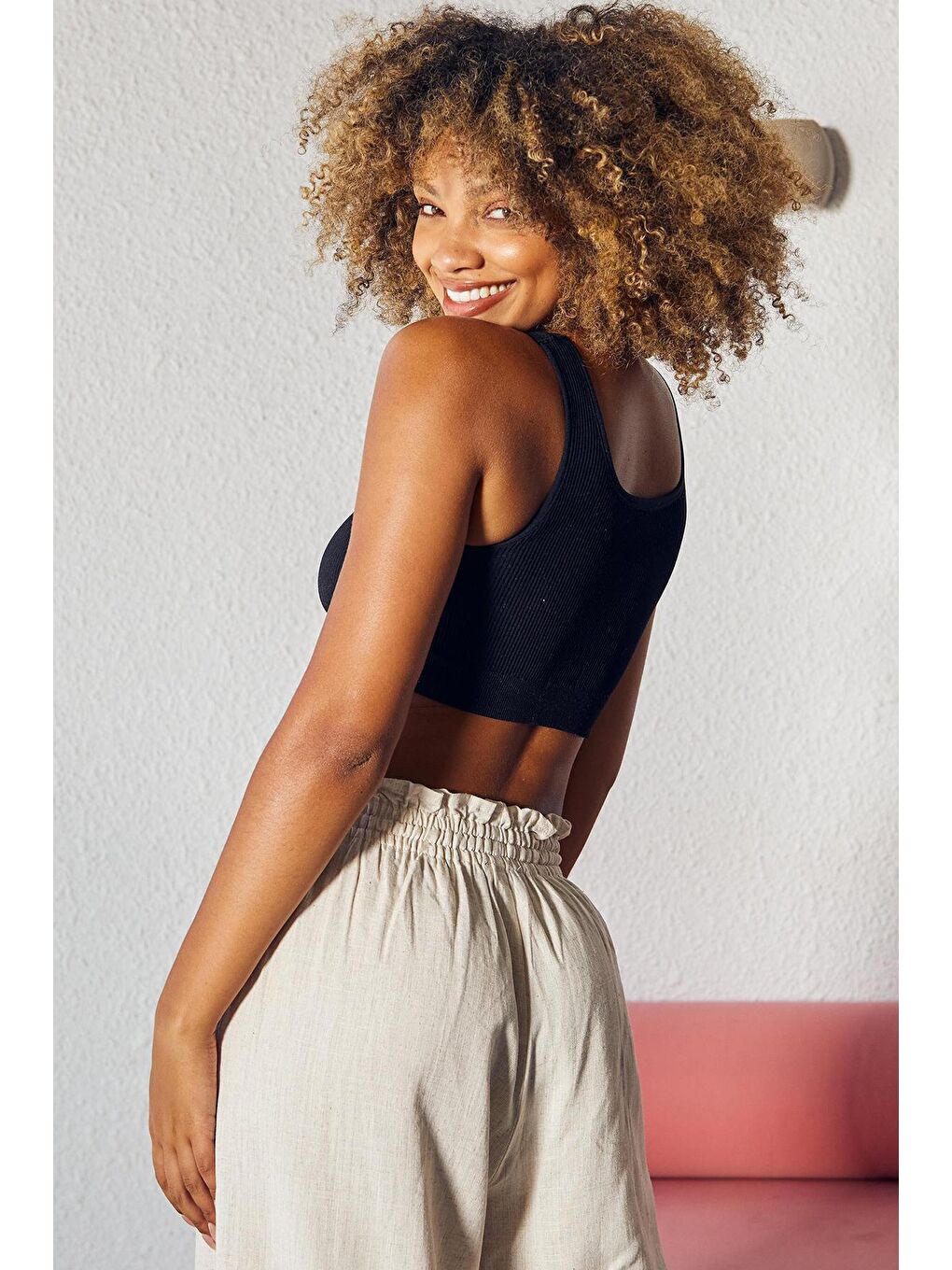 Siyah Askılı Basic Crop Top Bluz Mg1757-2