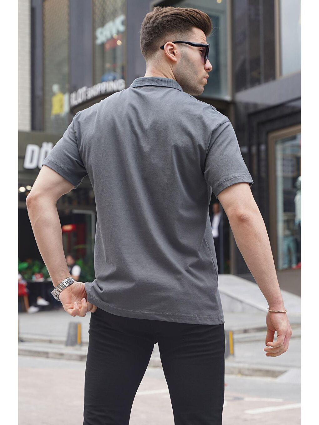 Madmext Gri Füme Polo Yaka Basic Erkek Tişört 6126 - 1
