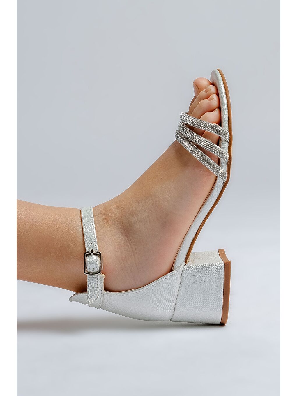 Ekru Kız Çocuk Sedef Taşlı Topuklu  Abiye Ayakkabı-3