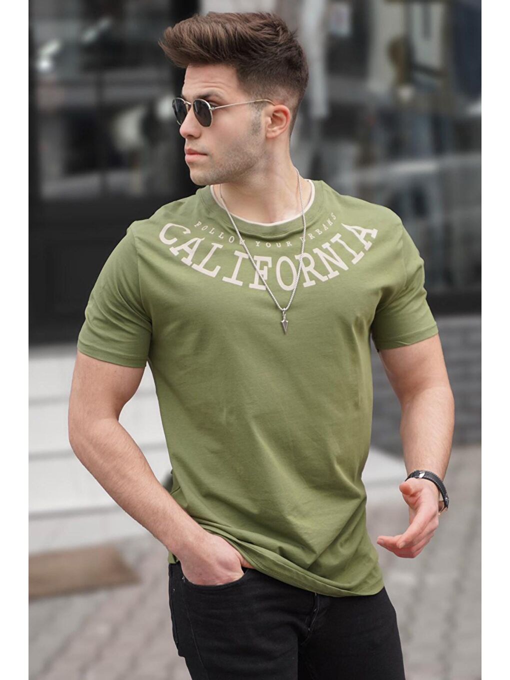 Baskılı Haki Tişört 5368