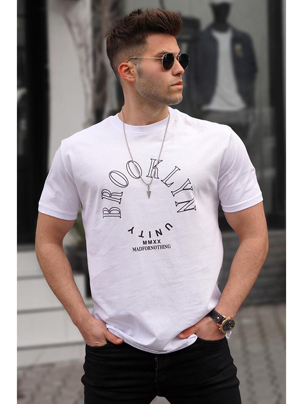 Madmext Baskılı Beyaz T-Shirt 5371 - 1