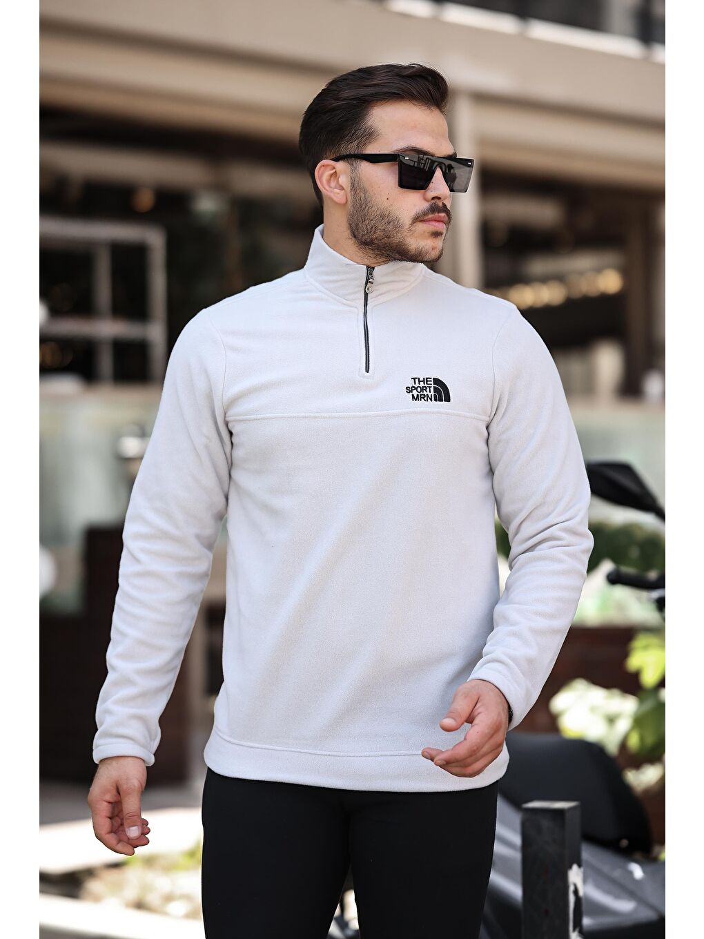 Miron Taş Unisex Nakışlı Dik Yaka Yarım Fermuarlı Polar Sweatshirt