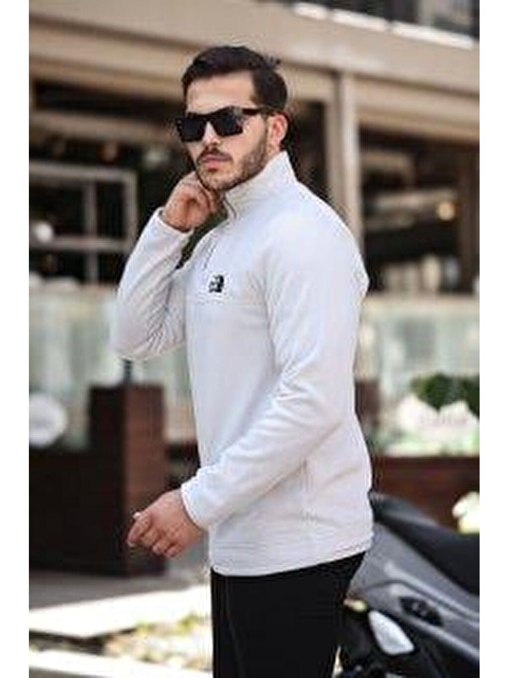 Miron Taş Unisex Nakışlı Dik Yaka Yarım Fermuarlı Polar Sweatshirt - 1