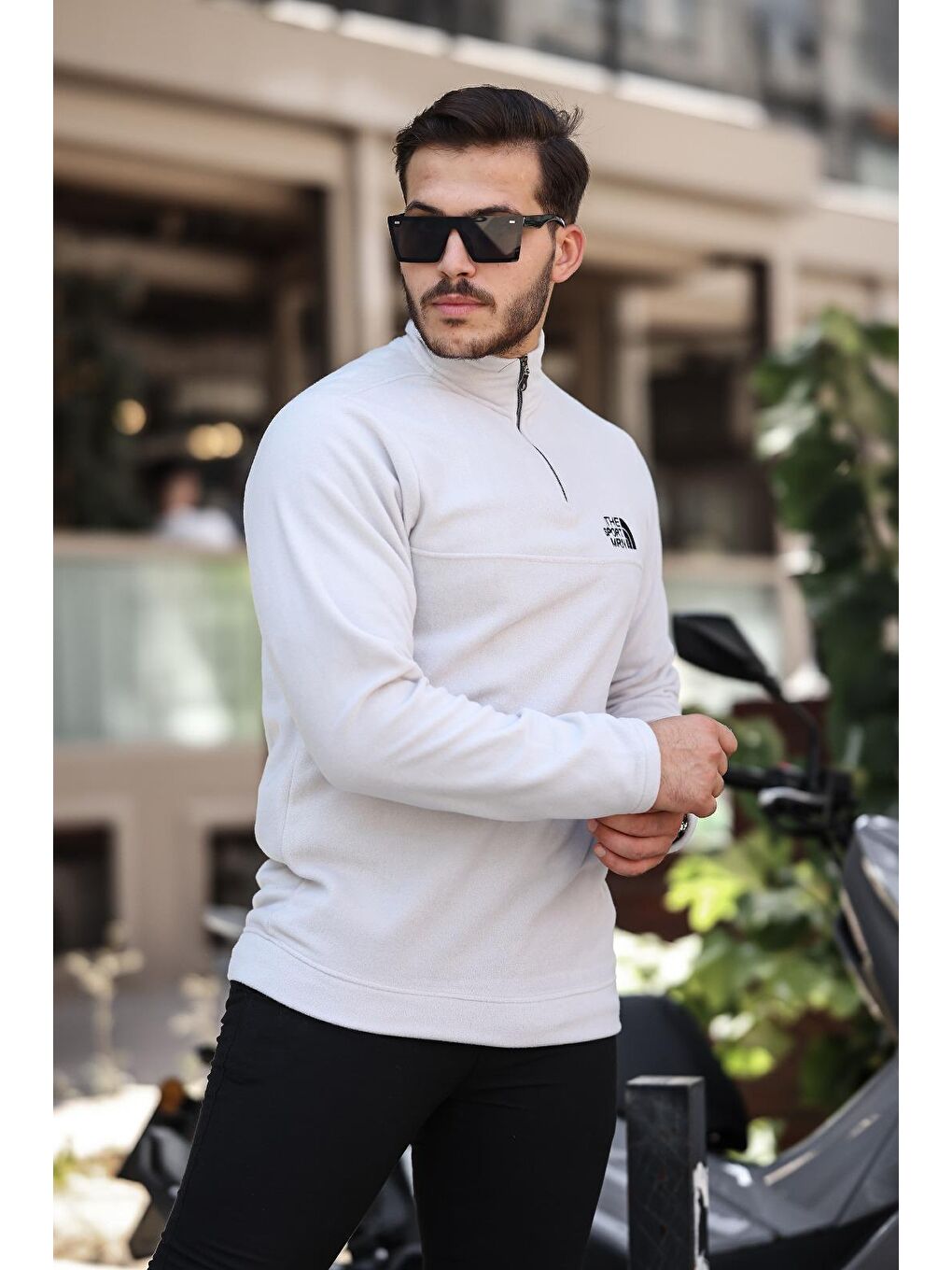 Miron Taş Unisex Nakışlı Dik Yaka Yarım Fermuarlı Polar Sweatshirt - 2