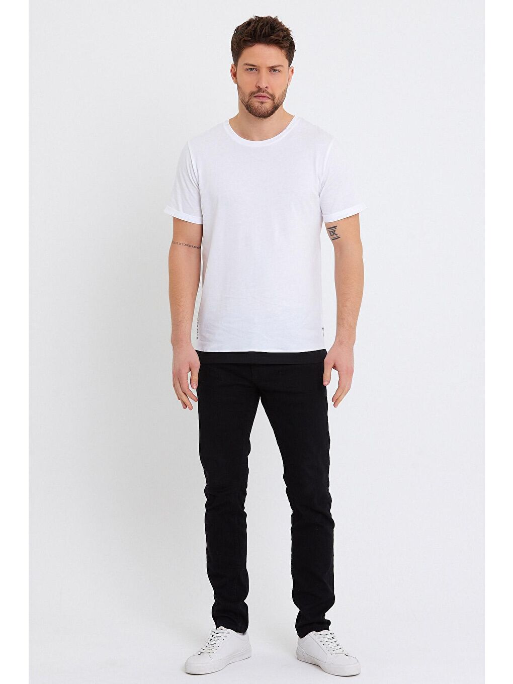 Beyaz Bisklet Yaka Erkek Tişört Süprem Regular Fit-1