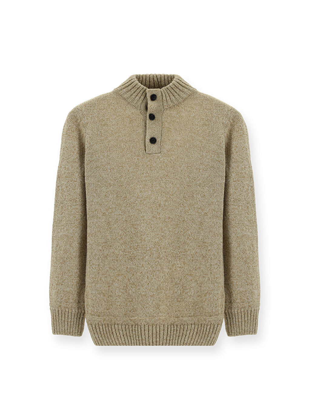 Bej Bato Yaka Regular Fit Desenli Alpaka Yünlü Triko Büyük Beden Kazak-2