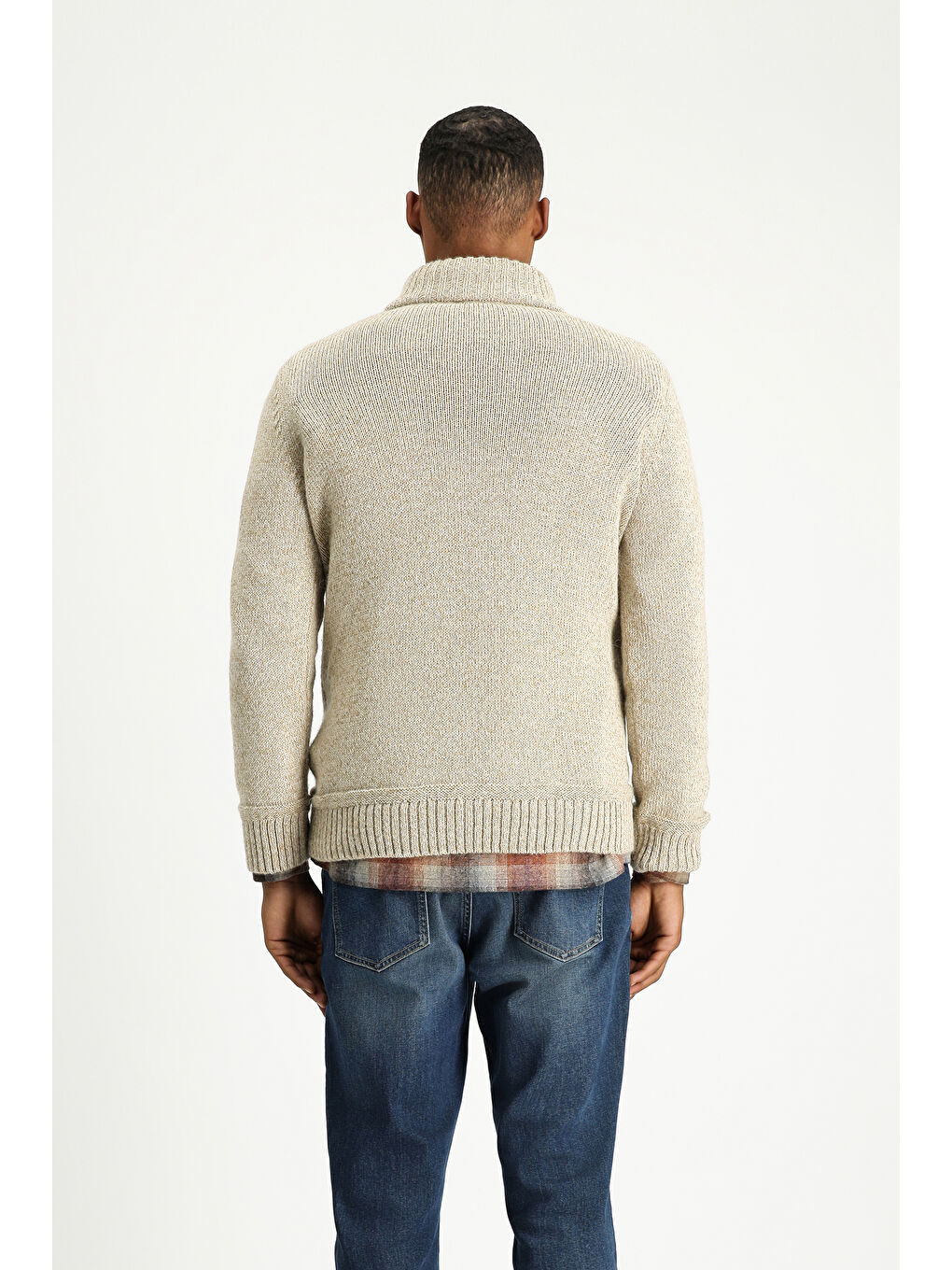 Bej Bato Yaka Regular Fit Desenli Alpaka Yünlü Triko Büyük Beden Kazak-4