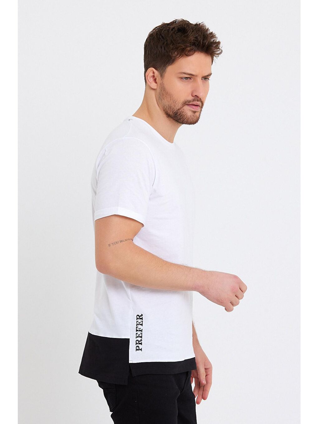 Beyaz Bisklet Yaka Erkek Tişört Süprem Regular Fit-2