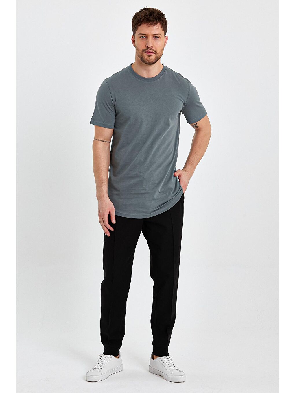 Haki Erkek  Bisiklet Yaka Tişört Regular Fit-1