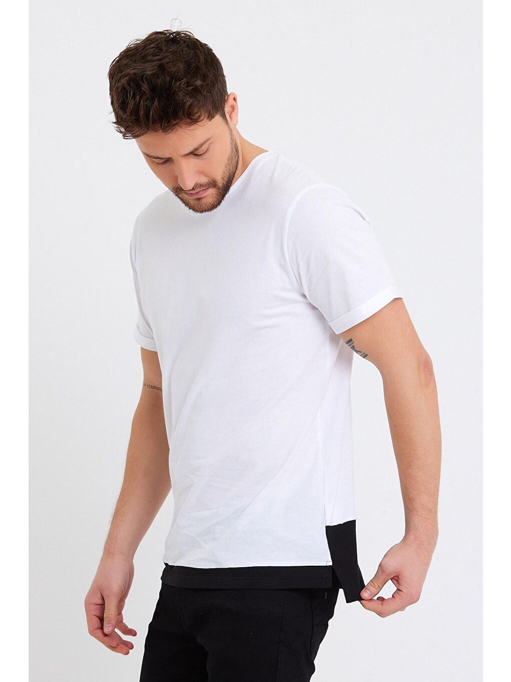 Beyaz Bisklet Yaka Erkek Tişört Süprem Regular Fit-3