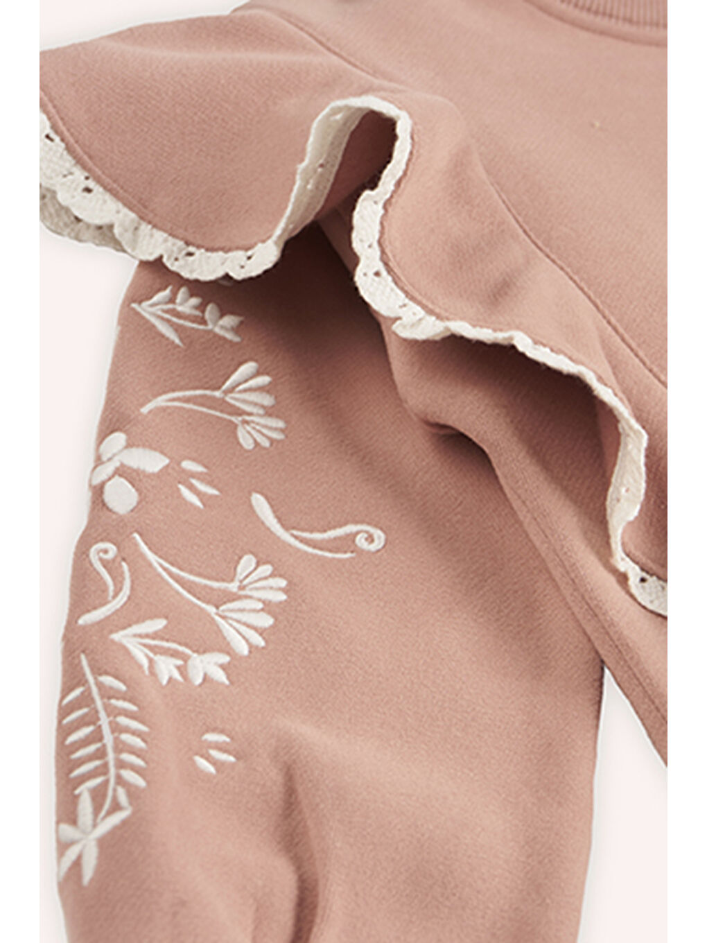 Pembe Kız Çocuk Nakışlı Gül Rengi Sweatshirt-4