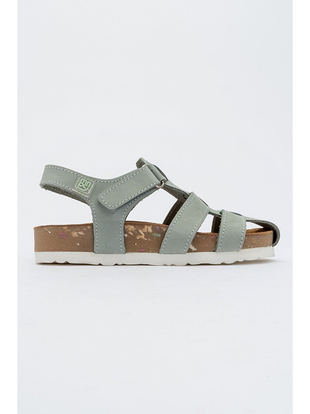 Turkuaz Unisex Çocuk Su Yeşili Hakiki Deri Mantar Tabanlı Günlük Çocuk Sandalet-3