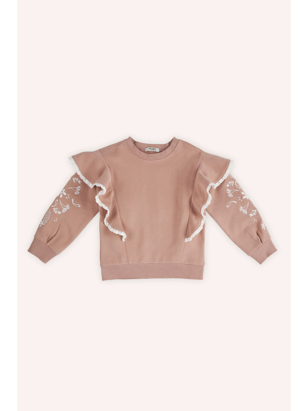 Pembe Kız Çocuk Nakışlı Gül Rengi Sweatshirt-5