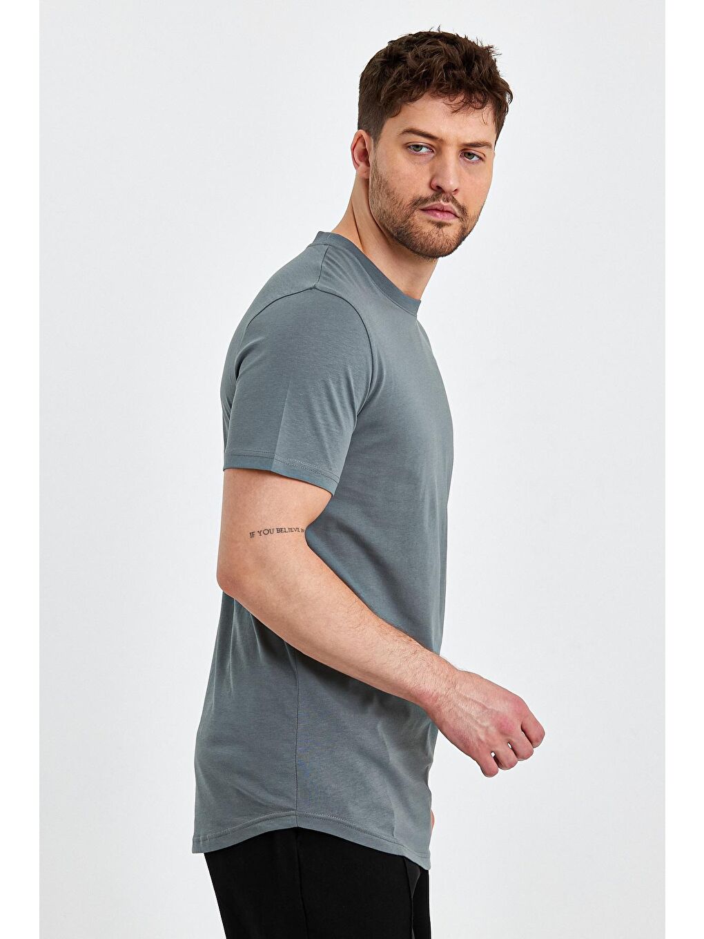 Haki Erkek  Bisiklet Yaka Tişört Regular Fit-2