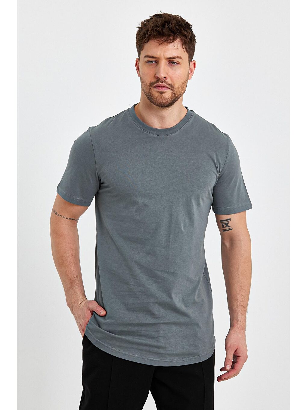 Haki Erkek  Bisiklet Yaka Tişört Regular Fit-3