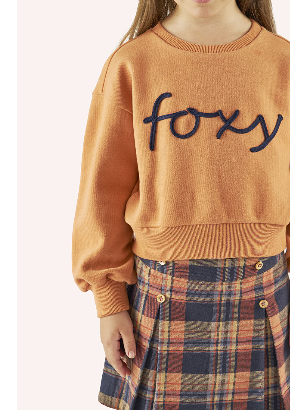 Kahverengi Kız Çocuk Nakış Detaylı Kiremit Sweatshirt-1