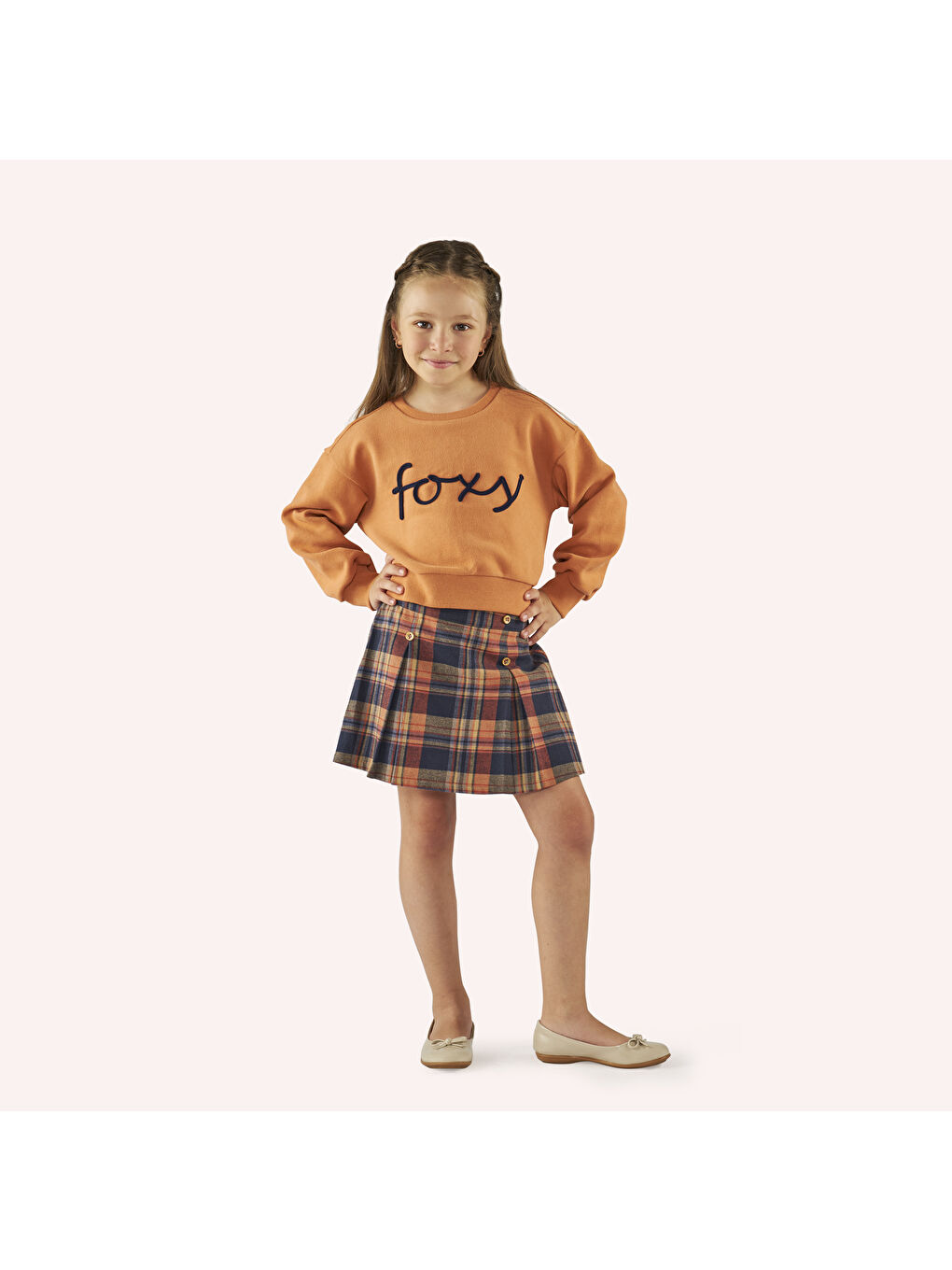 Kahverengi Kız Çocuk Nakış Detaylı Kiremit Sweatshirt-3