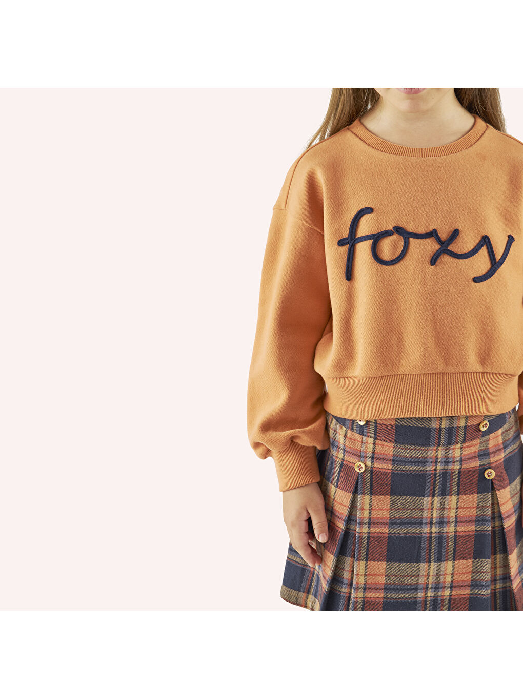 Kahverengi Kız Çocuk Nakış Detaylı Kiremit Sweatshirt-4