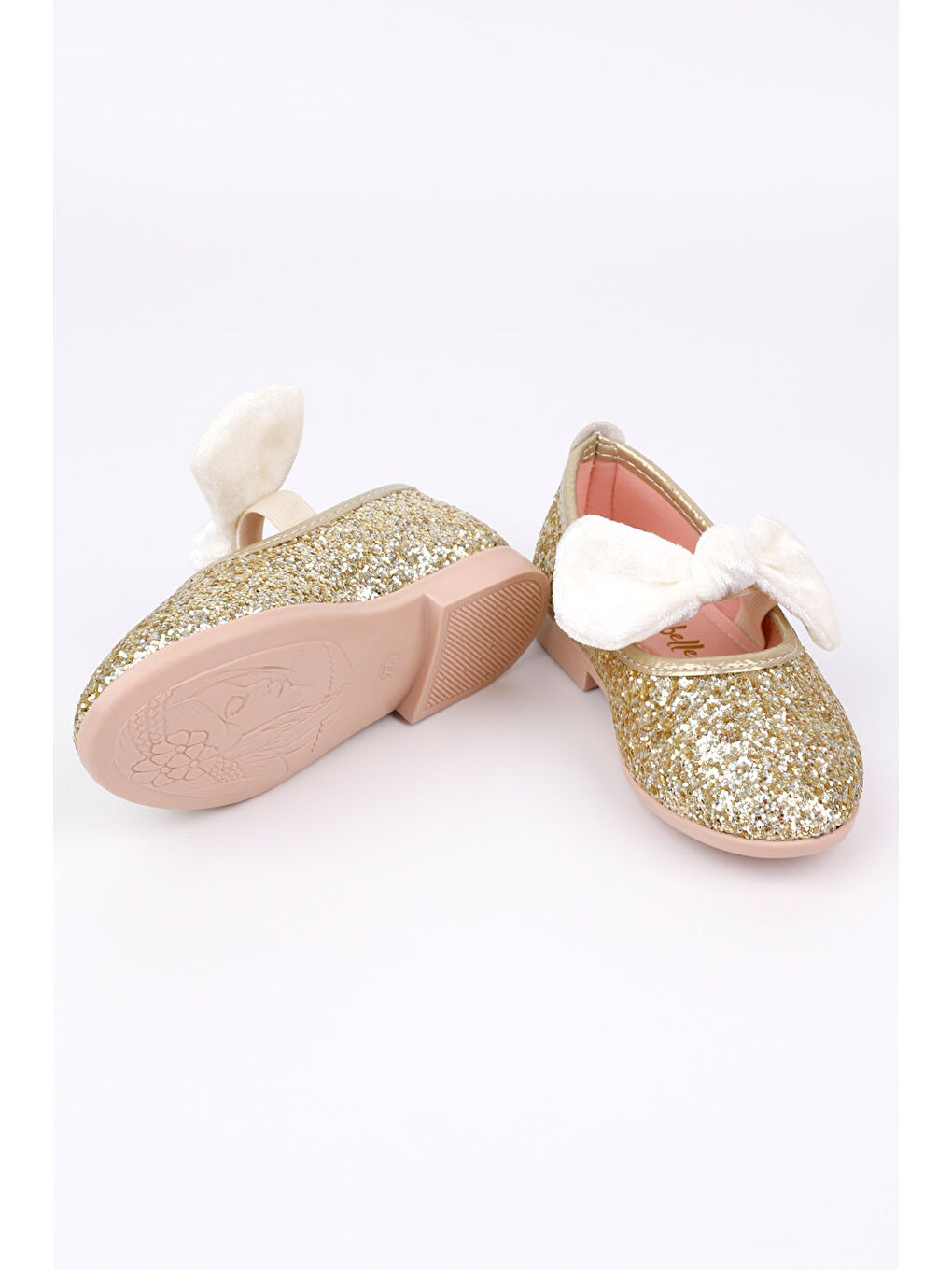 Sarı Gold Kadife Fiyonklu Kız Çocuk Ayakkabı-1