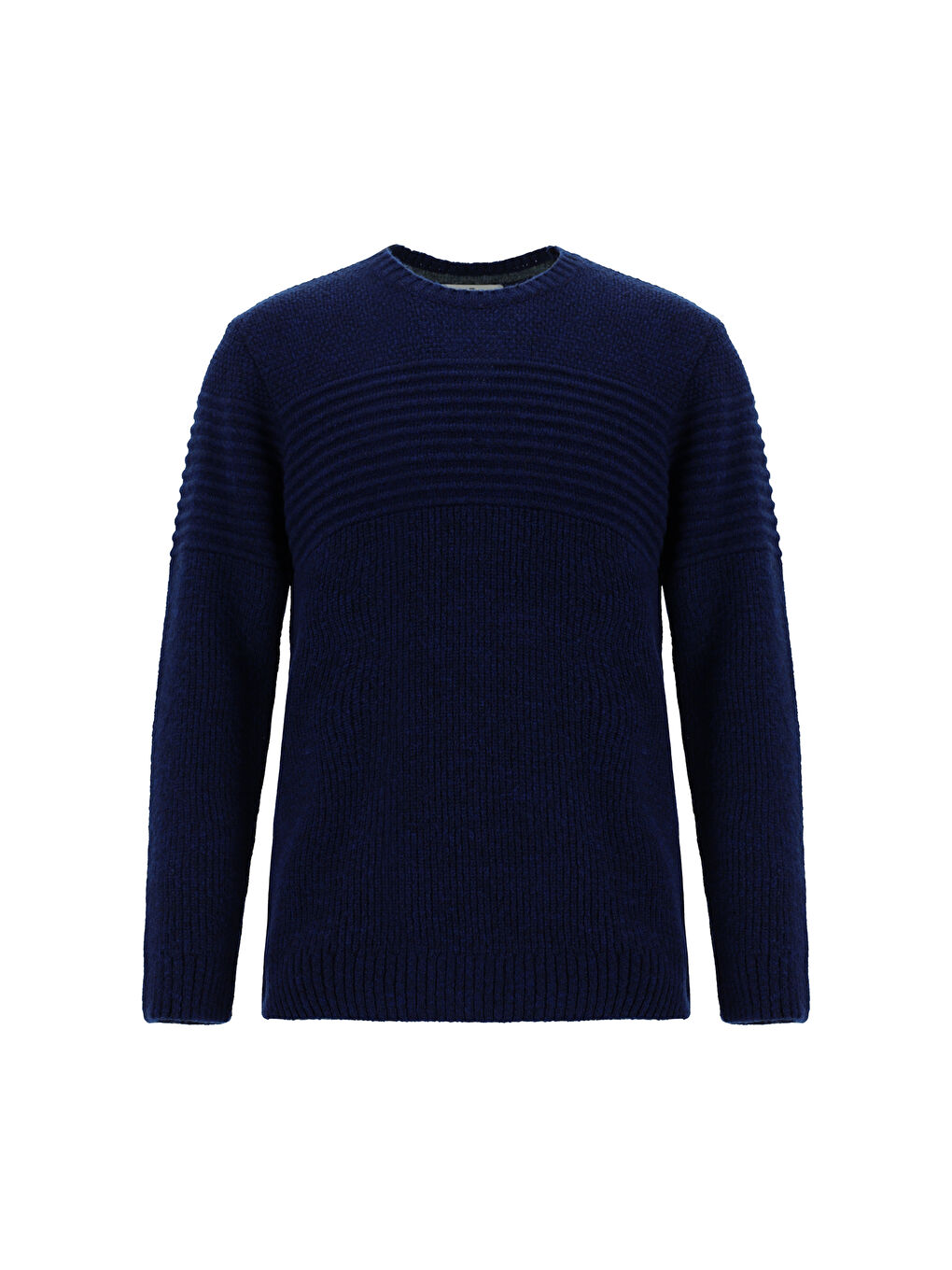 Lacivert Bisiklet Yaka Regular Fit Çizgili Triko Büyük Beden Kazak-4