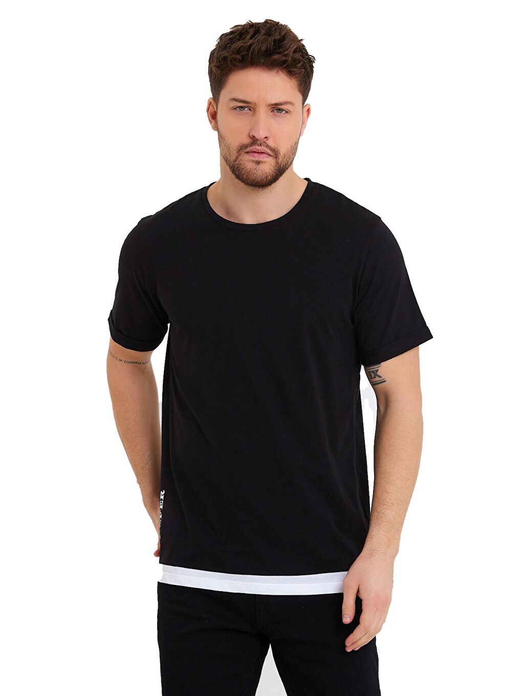 Siyah Bisklet Yaka Erkek Tişört Süprem Regular Fit