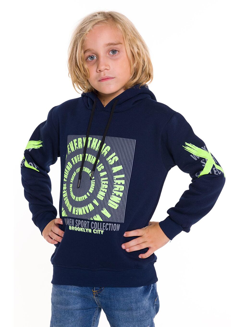 Lacivert Erkek Çocuk Kapüşonlu Sweatshirt 9-14 Yaş 14142-2