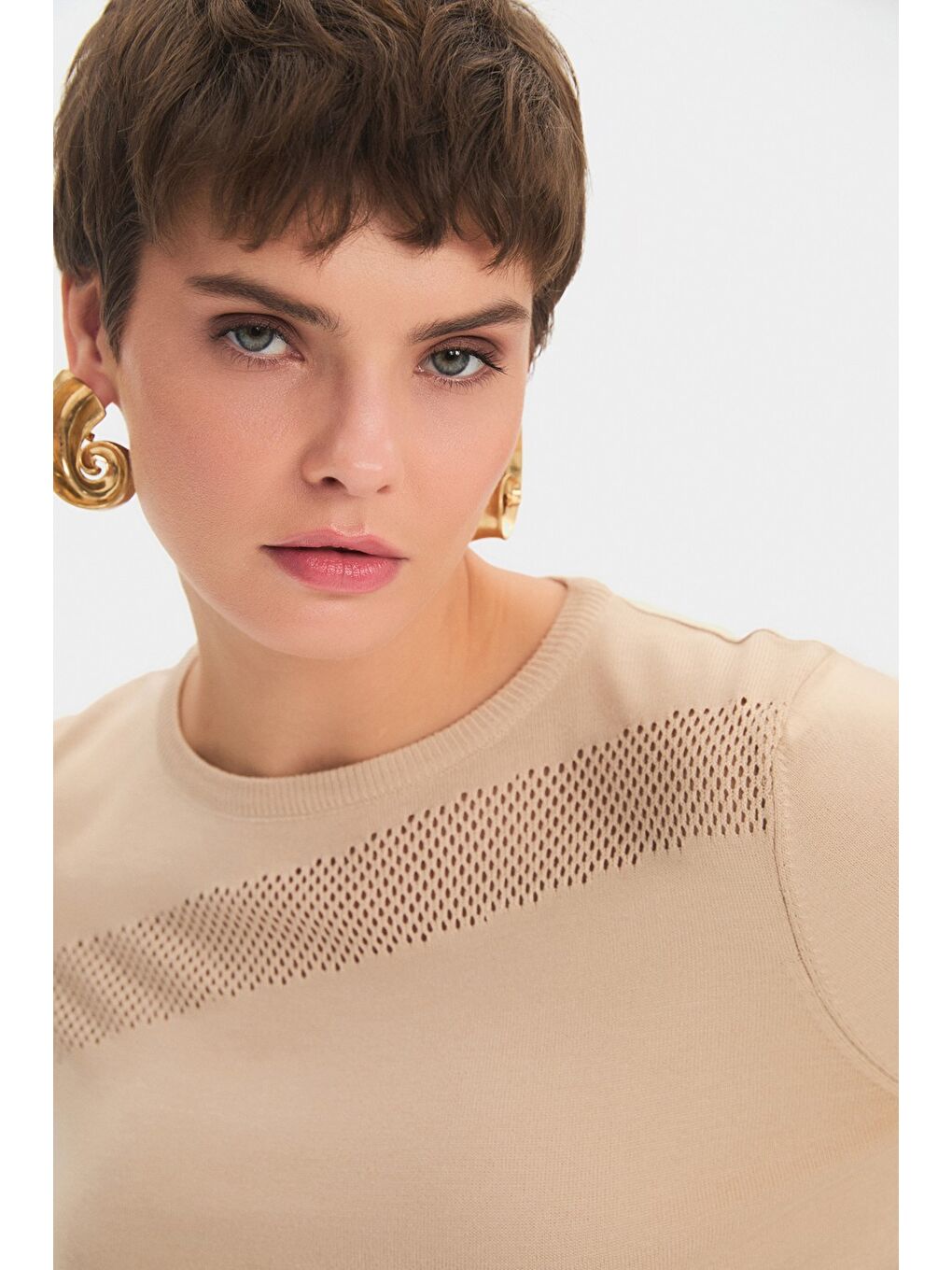 Pembe Kadın Exclusive Ajur Detaylı Viskon Karışımlı Triko Kazak-3