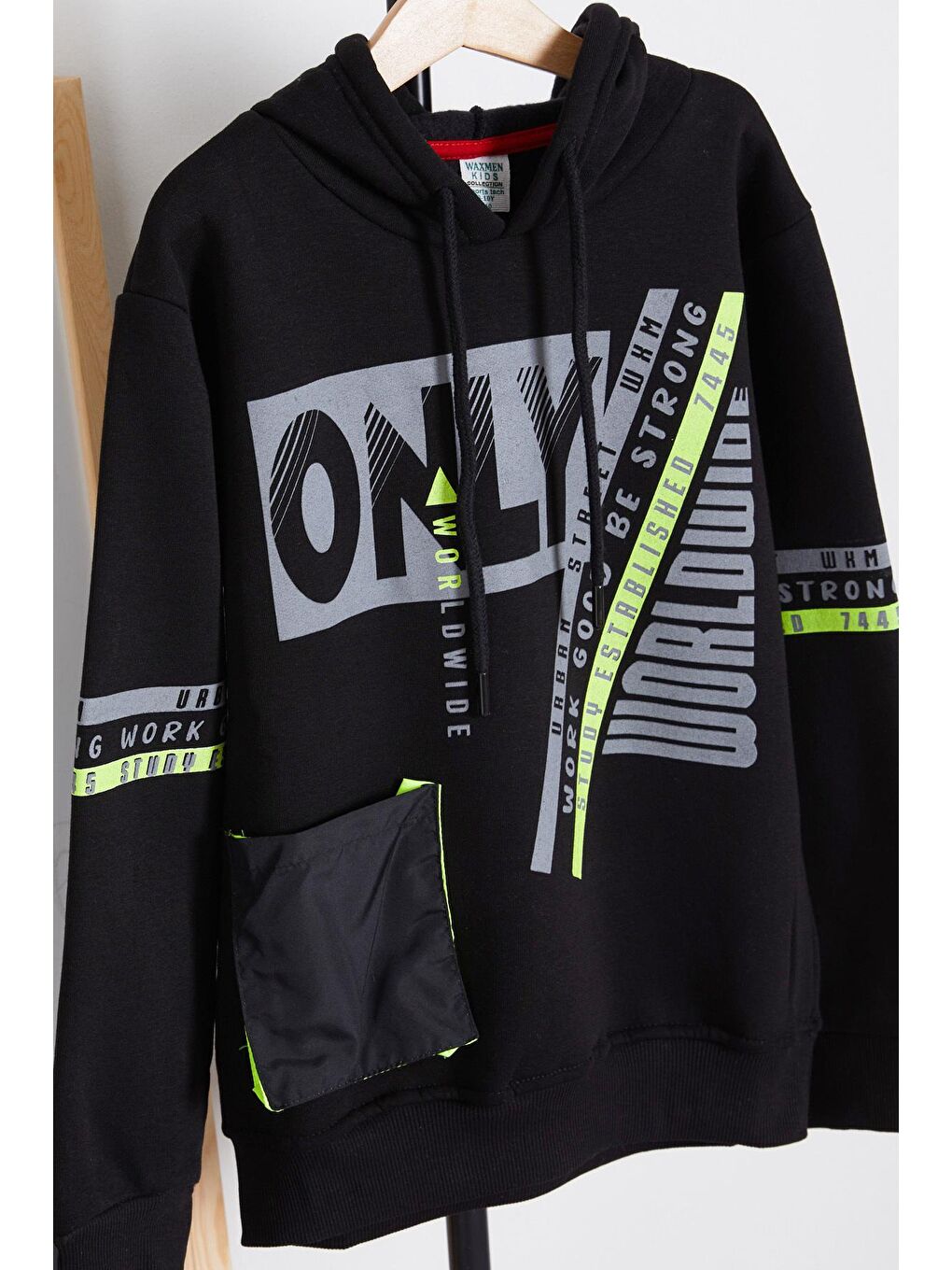 Siyah Erkek Çocuk Only Yazı Baskılı Polarlı Kapüşonlu Sweatshirt 14603-2