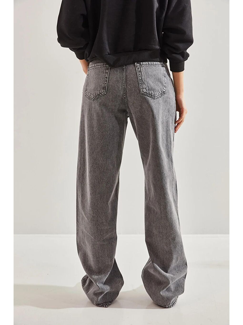 Gri Kadın Yıkamalı Palazzo Pençli Pantolon-4