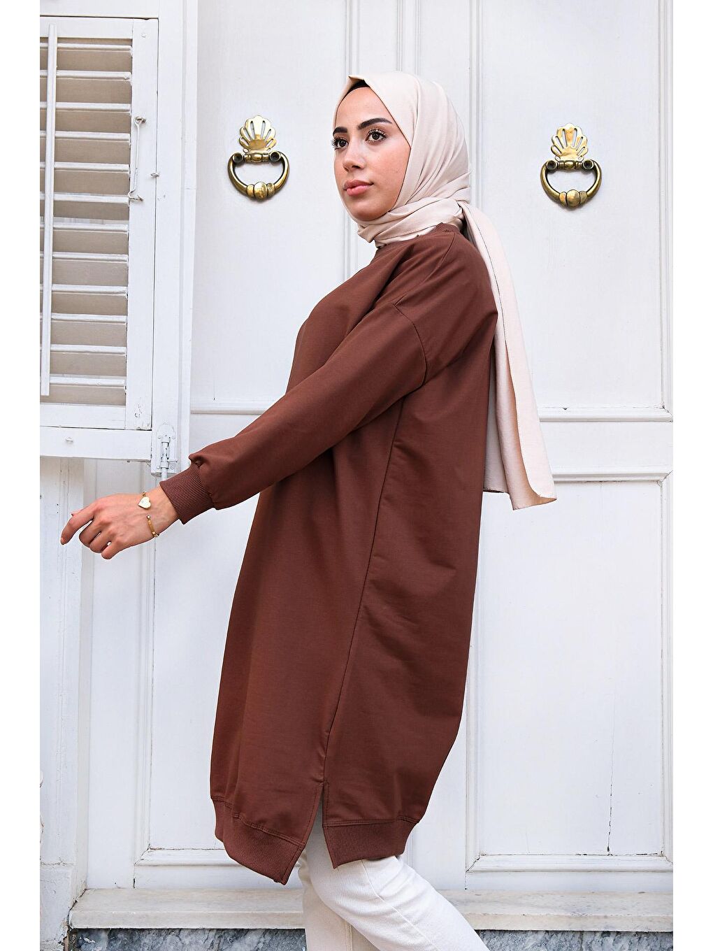 Bisiklet Yaka Tunik Kahverengi-1
