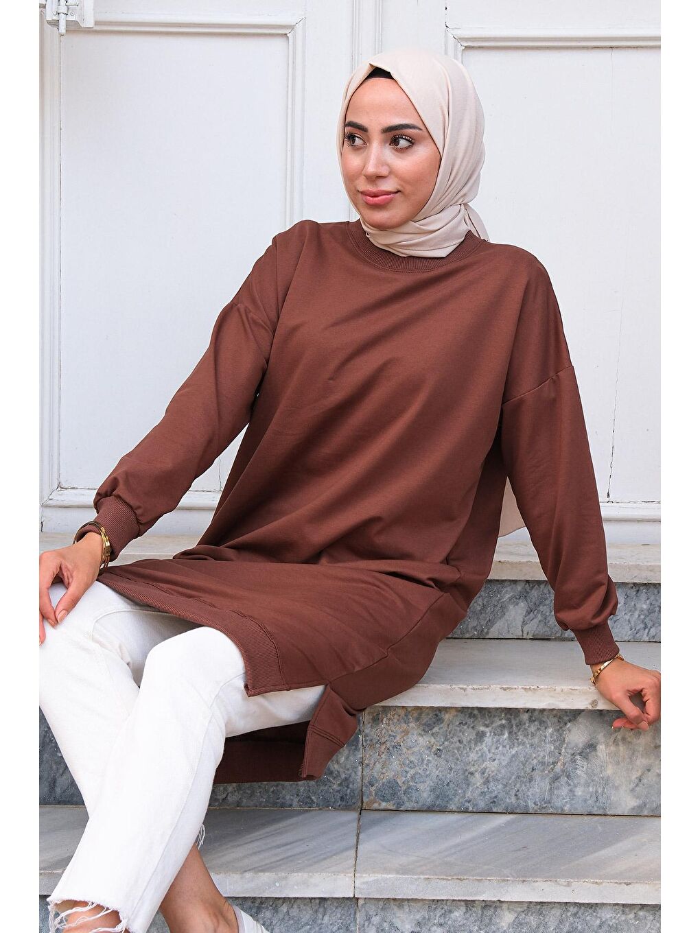 Bisiklet Yaka Tunik Kahverengi-2