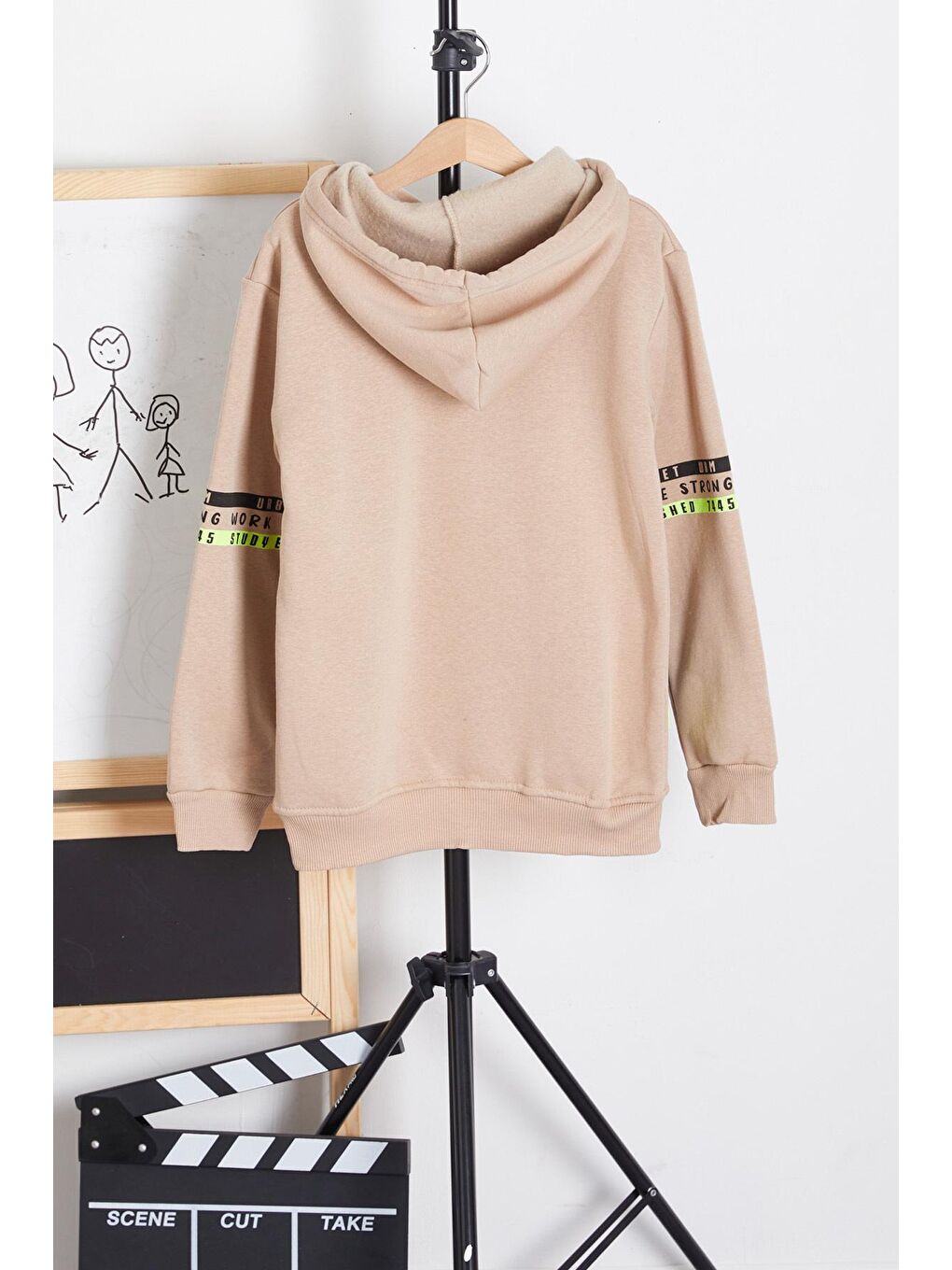 Ekru Erkek Çocuk Only Yazı Baskılı Polarlı Kapüşonlu Sweatshirt 14603-3