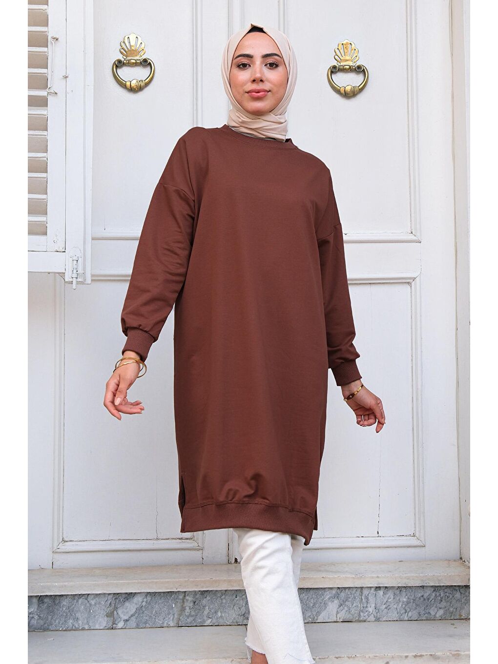 Bisiklet Yaka Tunik Kahverengi-3
