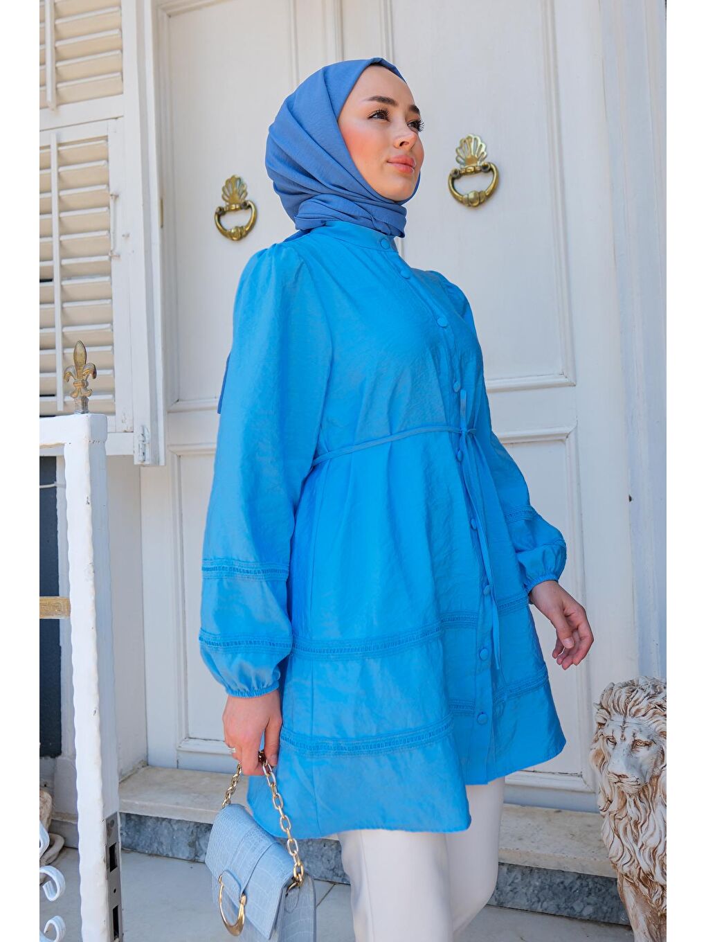 Hakim Yaka Bağlamalı Gömlek Bebe Mavi-1