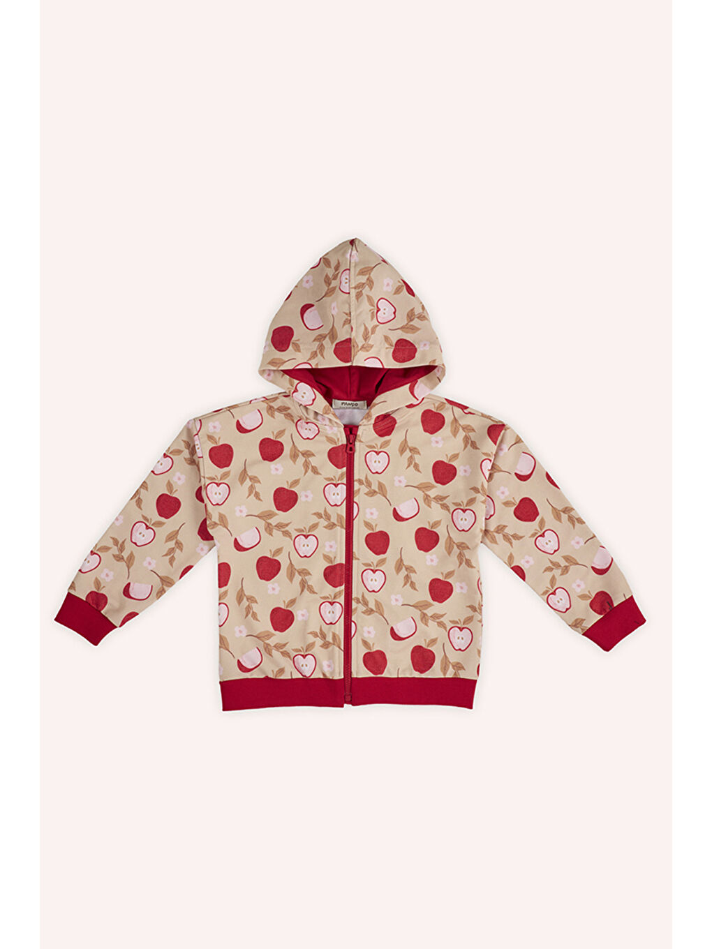 Kız Çocuk Fermuarlı Elma Desenli Bej Sweatshirt-3
