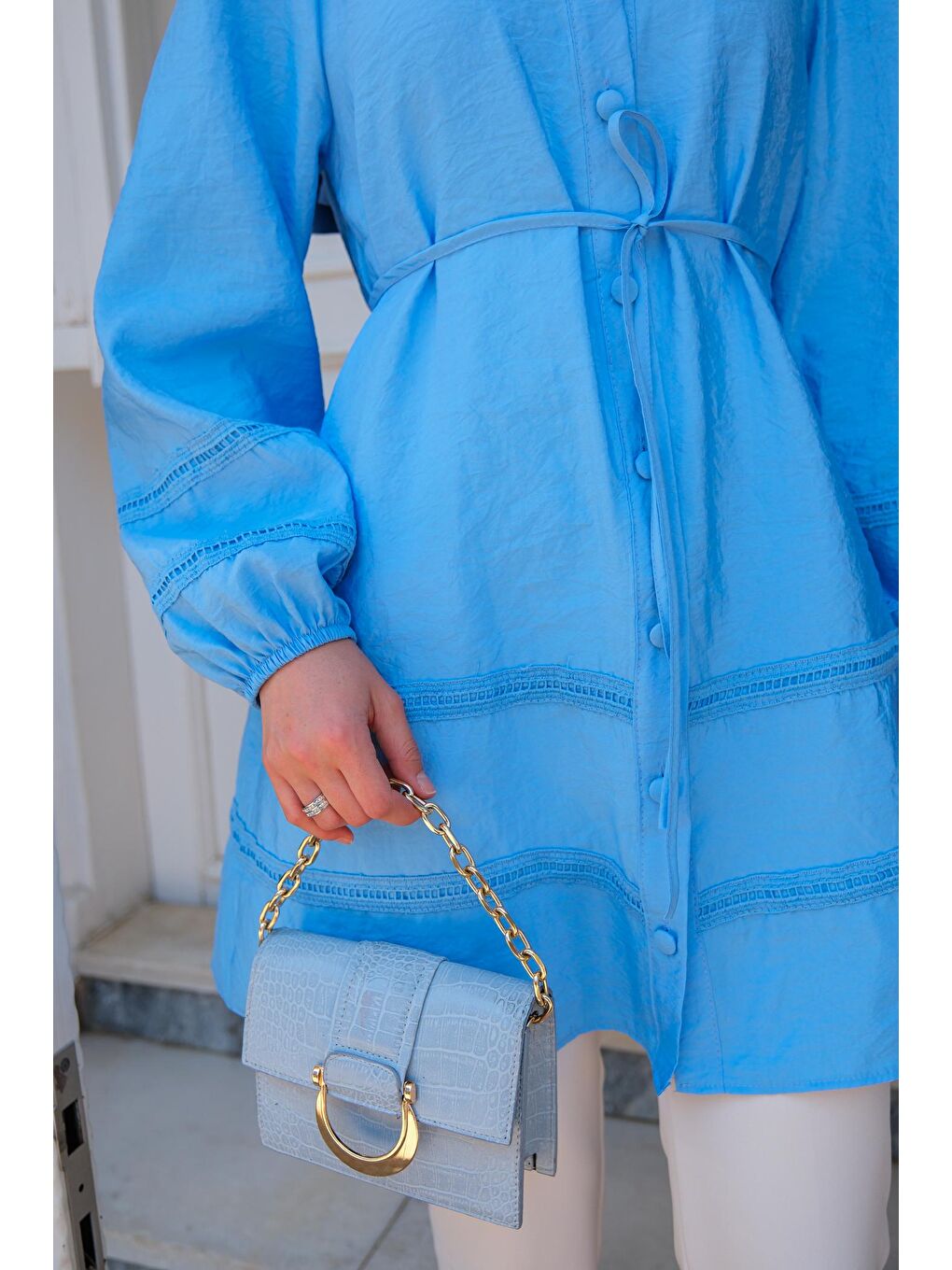 Hakim Yaka Bağlamalı Gömlek Bebe Mavi-2