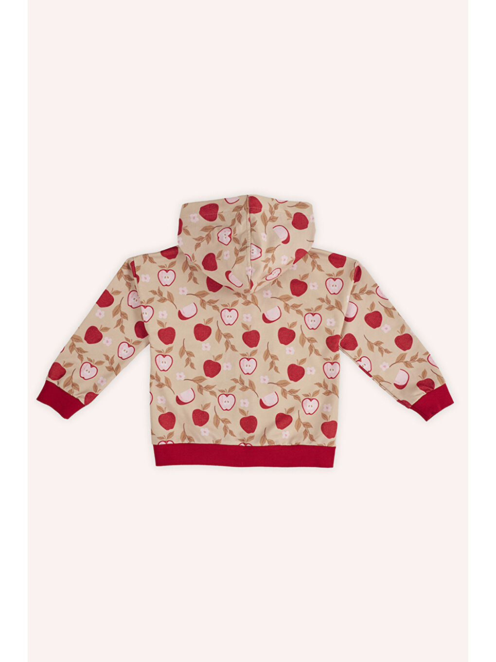Kız Çocuk Fermuarlı Elma Desenli Bej Sweatshirt-4